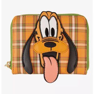 Loungefly Disney Pluto Wallet Dog Character Plaid Zip Around New